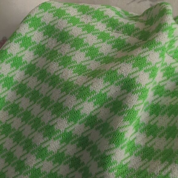 Women's 70s Vintage 3 Piece Polyester Green & White Checkered Leisure Suit Set - Picture 11 of 13